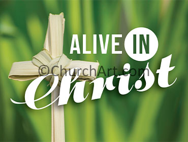 Photo of a cross featuring the caption alive in Christ