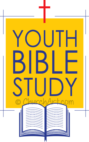 Bible Study Clip-Art of Bible, Cross and message of Youth Bible Study as a caption