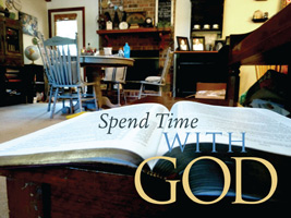 Bible Clip-Art photograph on table with Spend Time with God caption