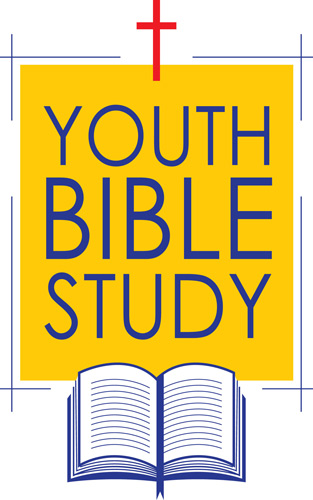 Bible Clip-Art of Bible, Cross and message of Youth Bible Study as a caption