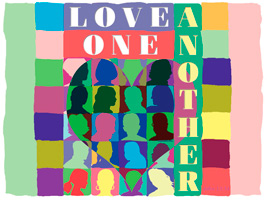 Bulletin Clip-Art Image colorful squares with peoples silhouettes and caption Love One Another