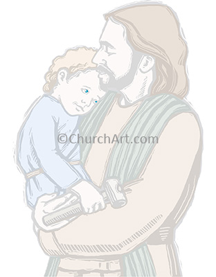 Illustration wallpaper background of Jesus holding a little child