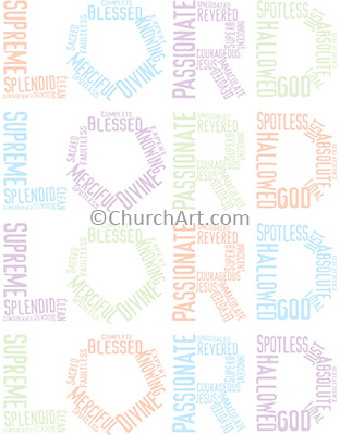 Typographic design of words forming the word LORD multiple times as background illustration
