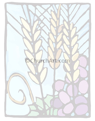 Sheaves of wheat and bunches of grapes for communion as background illustration