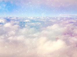 Worship Backgrounds with white fluffy clouds with a blue, purple and pink sky