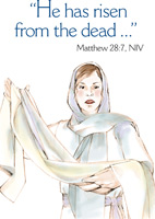 Easter Bulletin Cover with Mary Magdalene and Angle of the Lord Matthew 28:7