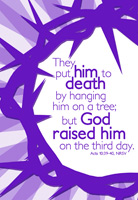 Easter Bulletin Cover with Purple Crown of Thorns God Raised him on the third day Acts 10 caption