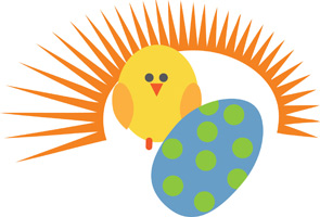 Easter egg clip-art with chick and sun and decorated egg