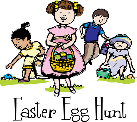 Easter egg hunt clip art with kids and Easter Egg Hunt caption