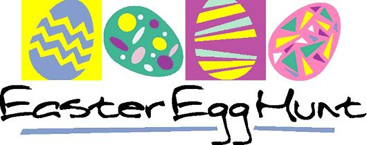 Easter egg clip-art with four decorated eggs and Easter Egg Hunt caption