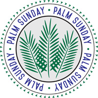 Palm Sunday Clip-Art Image Circular with Palm Sunday caption and 3 palm branches in the center