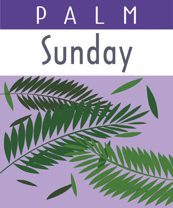 Palm Sunday Clip-Art Image with Palm Sunday caption and palm branches