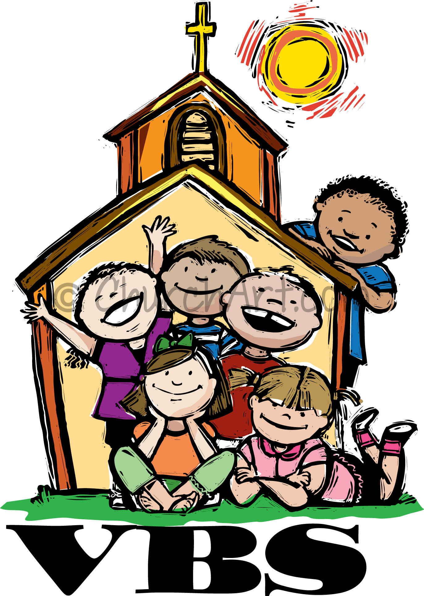 Vacation Bible school graphic showing students