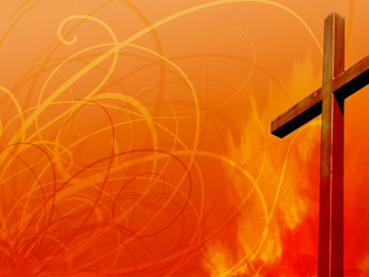 Cross with swirls and fire as background illustration