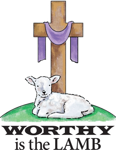 Worth is the lamb clipart featuring cross with purple cloth and lamb.