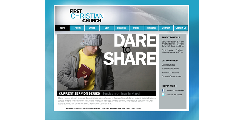 contemporary church website template example