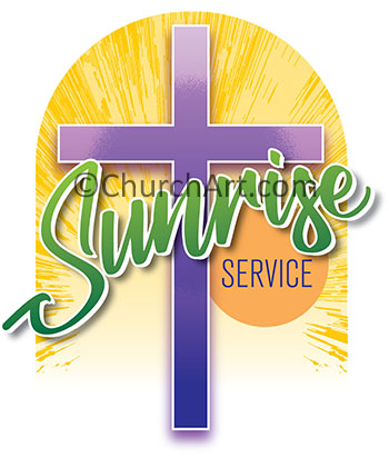 Easter Sunday clipart featuring a cross and Sunrise service caption