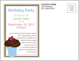 Church Art Birthday Postcard Example of Back of card