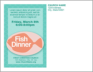 Church Art Fish Dinner Postcard Example of Back of card
