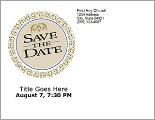 Church Art Save the Date Postcard Example of back of card