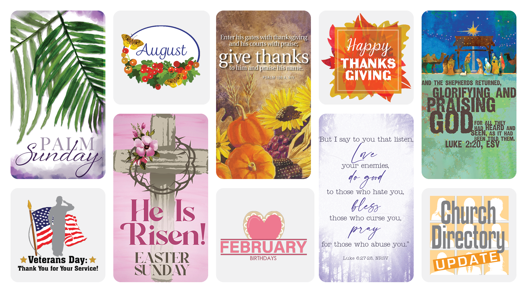 Collage of various church clipart images that can be edited with the caption editor design tool