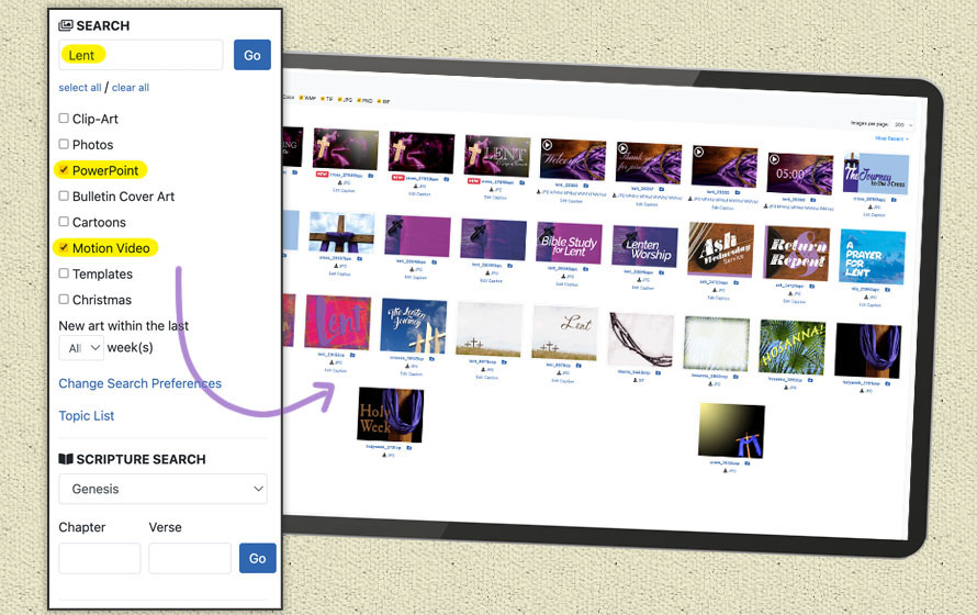Search for slide and title art for Easter sermons or other special presentations