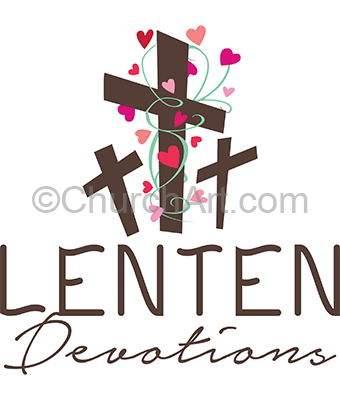 Lenten art graphics showing three crosses and hearts and Lenten Devotions caption