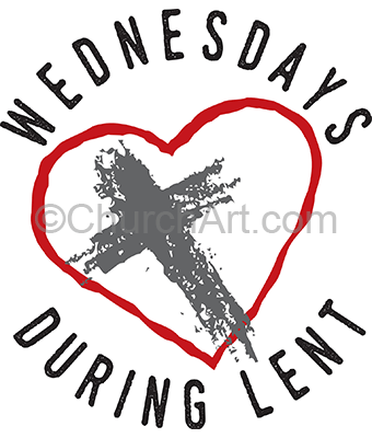 Season of prayer of lent clipart image depicting a cross inside a heart and Wednesdays During Lent caption