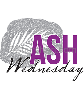 Lent imagery of a palm leaf on ashes and Ash Wednesday as caption