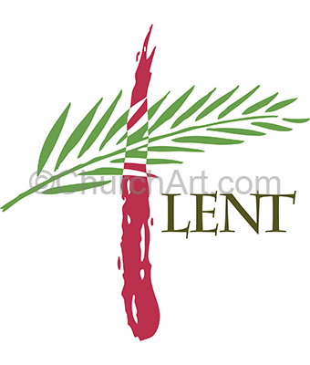 Season of preparation Lent clipart with a palm leaf and blood forming a cross and Lent as caption