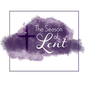 Clipart with purple cloud and cross and caption The Season of Lent