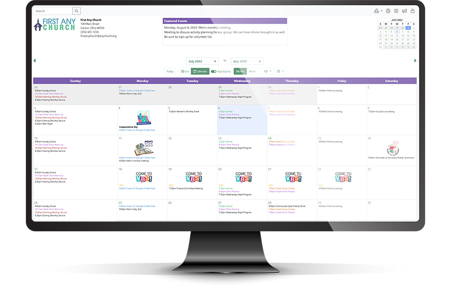 Your online church calendar is viewable on your computer