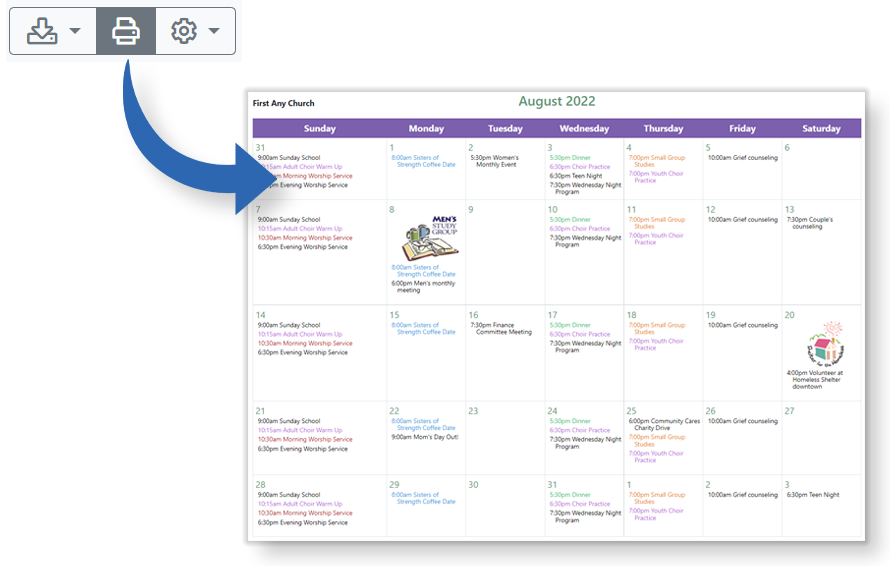 Your online church calendar is printable