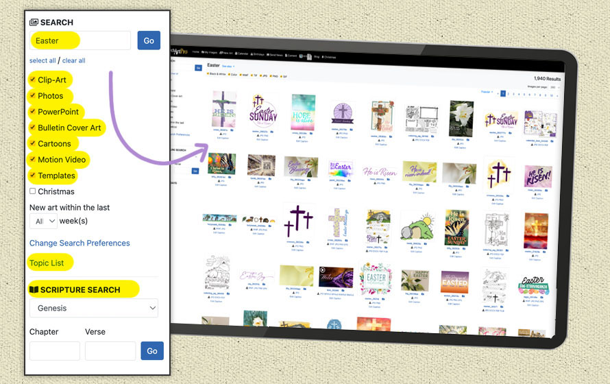 Search for Easter graphics with our easy search options