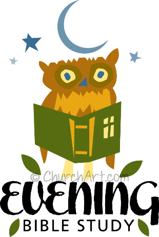 Bible Study Clip-Art of owl, moon and stars with Evening Bible Study caption