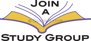 Bible Study Clip-Art image of a book or Bible with Join a Study Group caption
