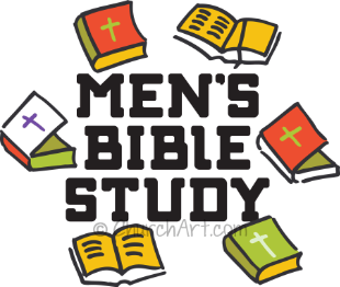 Bible Study Clip-Art image of a circle of Bibles with Men's Bible Study caption in the center of the circles