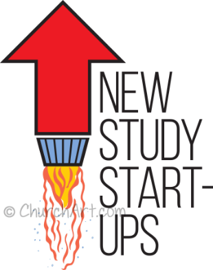 Bible Study Clip-Art image of Arrow pointing upward and New Study Start-Ups caption