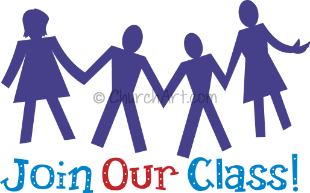 Join Our Class clipart featuring silhouette people holding hands to invite members to bible study class