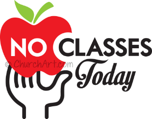 Apple clipart image to announce no classes today on church calendar, church website or church social media page for a bible study class that has been canceled