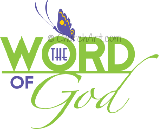 The Word of God clipart image with butterfly and script font