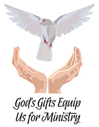 Church Art Clipart hands releasing dove and caption God's Gifts Equip Us for Ministry