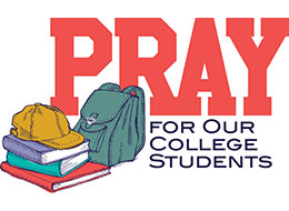 Church Art Clipart books ballcap backpack and caption PRAY for Our College Students