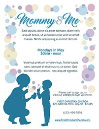 Church Art Flyer Template Mommy and Me with mother child and bubbles