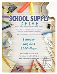Church Art Flyer Template School Supply Drive with photo of pencils brushes crayons paper clips