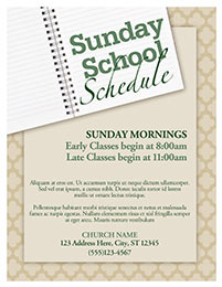 Church Art Flyer Template Sunday School Schedule with  open spiral notebook