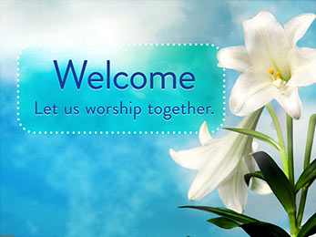 Church Art Motion Video Easter lilies and blue sky with caption Welcome Let Us Worship Together