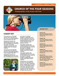 Church Art Newsletter Template Church of the Four Seasons with photo of woman looking through binoculars