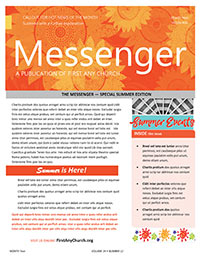 Church Art Newsletter Template Messenger with orange graphic flowers in nameplate