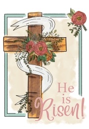 Bulletin cover art with a cross illustration and the caption He Is Risen